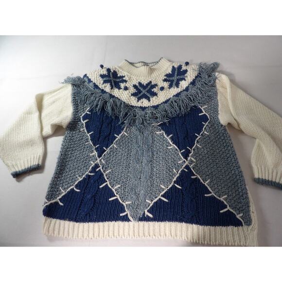 American Weekend Sweater Medium Knit 3D Vintage White Blue 80s Art - Picture 5 of 11